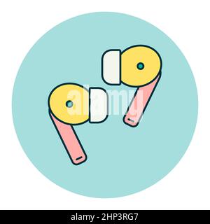 Paar kabellose Ohrhörer, Farbvektor, flaches Symbol. Graph-Symbol für Musik und Sound Website und Apps Design, Logo, App, UI Stockfoto