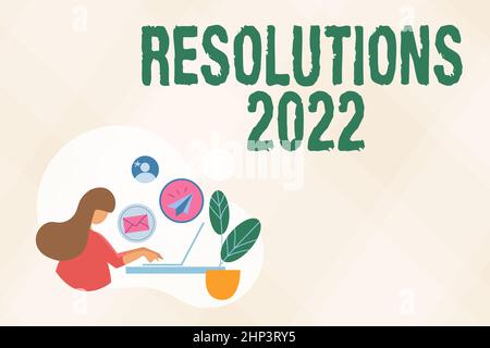 Schild mit Resolutionen 2022, Geschäftskonzept Liste der Dinge, die im nächsten Jahr vollständig erledigt werden möchten Abstraktes Internet Browsen und Versenden von E-Mails, Stockfoto