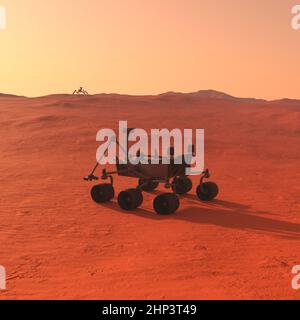 3D-Illustration eines Rover auf einem fremden Planeten Stockfoto