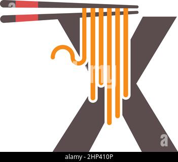 Buchstabe X mit Essstäbchen und Noodle Icon Logo-Design Stock Vektor