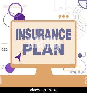 Schreiben Anzeige Text Versicherungsplan, Business Showcase beinhaltet das Risikomanagement, dass ein Arbeitnehmer abgedeckt ist Illustration des Cursors in leerem Bildschirm Stockfoto