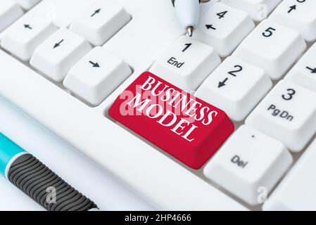 Handschriftentext Geschäftsmodell, Geschäftsüberblick Modell, das zeigt, wie ein Unternehmen arbeitet, um mehr Profit zu generieren Veröffentlichung neuer Social Media-Inhalte, Abst Stockfoto