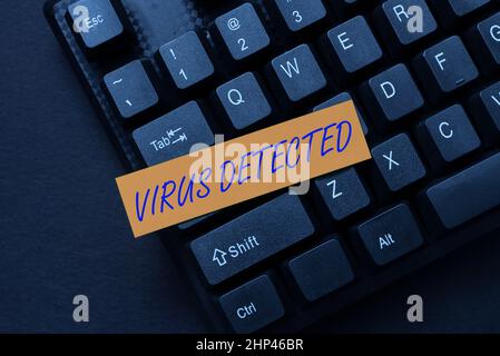 Textzeichen, das Virus erkannt zeigt, Geschäftskonzept ein Computerprogramm, das verwendet wird, um Malware zu verhindern und zu entfernen, die sich mit Online-Freunden verbindet, was Acquai macht Stockfoto