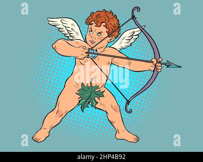 Baby Angel Amor mit Pfeil und Bogen, ein mythischer Charakter der Liebe. Pop Art Retro Vektor Illustration Vintage Kitsch 50s 60s Stil Stockfoto