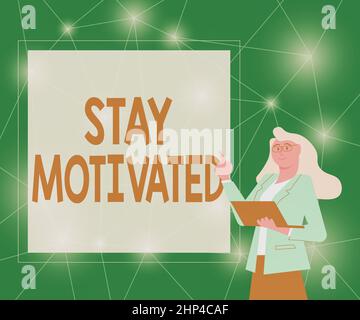 Inspiration Zeichen zeigen motiviert bleiben, Geschäftsansatz belohnen Sie sich jedes Mal, wenn Sie ein Ziel erreichen, mit Wissen Illustration der Geschäftsfrau St. Stockfoto