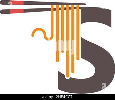 Buchstabe S mit Essstäbchen und Noodle-Icon-Logo-Design Stock Vektor