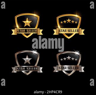 Gold und Chrome Star Seller Vector Sign Stock Vektor