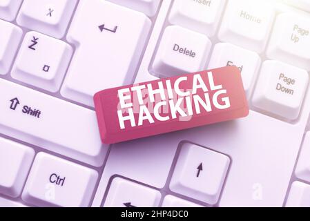 Textunterschrift mit ethischem Hacking, Konzeptfoto ein rechtlicher Versuch, ein Netzwerk für Penetrationstests zu knacken Typing Daily Reminder Notes, C Stockfoto