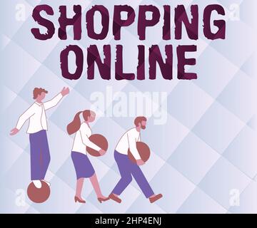 Schild, das Online-Shopping, Business Idea Kauf Sie wollen über Internet-Website dann liefern es Illustration der Gruppe bringen ihre eigenen schwer Stockfoto