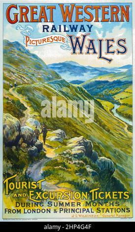 Vintage Great Western Railway, Wales Reiseposter. VEREINIGTES KÖNIGREICH Stockfoto