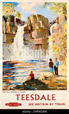 Vintage High Force, Teesdale, British Railways travel Poster. VEREINIGTES KÖNIGREICH Stockfoto