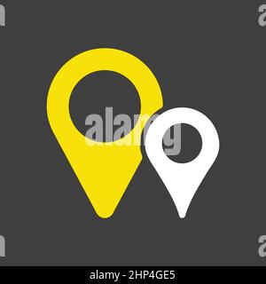 Zwei-Pin-Kartensymbol auf dunklem Hintergrund. Kartenzeiger. Kartenmarkierungen Stock Vektor