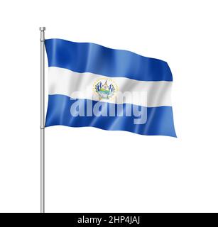 El Salvador Flagge, dreidimensionales Rendern, isoliert auf weißem Stockfoto