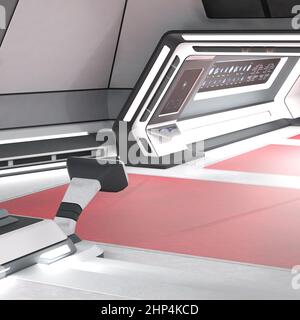 3D-Illustration des Kommandozentrums in einem Science-Fiction-Raumschiff Stockfoto