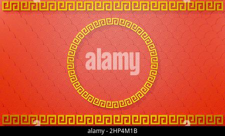 Frohes chinesisches Neujahrs-Konzept. Chinesische traditionelle Ornament Sammlung von dekorativen Gold runden Rand Rahmen roten Hintergrund für Web-Design, Kreis f Stockfoto