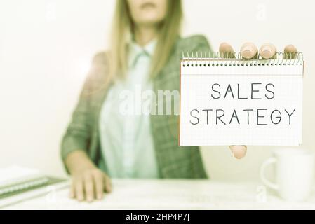 Schreiben Text anzeigen Verkaufsstrategie, Geschäftsansatz Plan für das Erreichen und Verkaufen an Ihren Zielmarkt Marketing New Business Presentation Idea Stockfoto