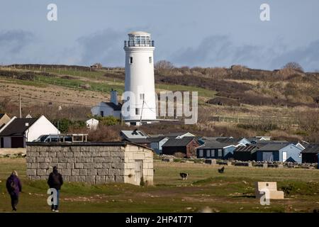 Alter Leuchtturm, jetzt Vogelbeobachtungsstelle, am 14. Februar 2022 in Portland, Dorset, Großbritannien Stockfoto