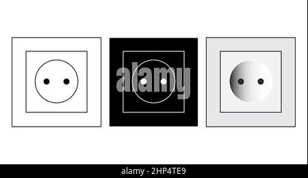 Symbol für Netzsteckdose. Elektrisches Symbol oder Schild. Einfaches flaches Design von elektrischen Heimgeräten. Vektordarstellung auf weißem Hintergrund isoliert. Silhouette, Farbe und Umriss. Stock Vektor