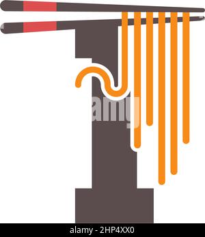 Buchstabe I mit Essstäbchen und Nudel-Icon-Logo-Design Stock Vektor
