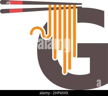Buchstabe G mit Essstäbchen und Noodle Icon Logo-Design Stock Vektor