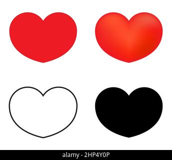 Symbol für Herzliebe. Umriss, Silhouette und rote Farbform. Vektorgrafik isoliert auf Weiß. Stock Vektor