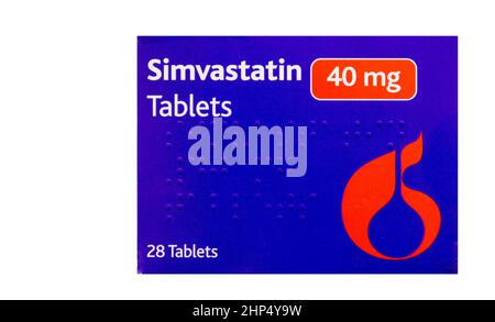 Simvastatin 40 mg Tabletten und Verpackung Stockfoto