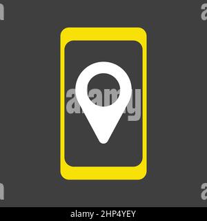 Smartphone mit Symbolvektor im Pin-Location-Stil auf dunklem Hintergrund Stock Vektor