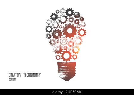 Kreatives Technologiekonzept. Von Hand gezeichneter isolierter Vektor. Stock Vektor