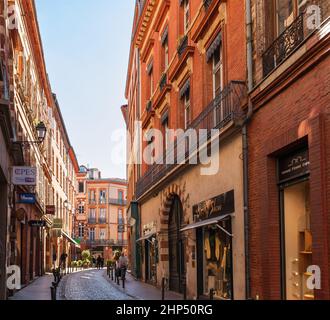 Rue des Arts in Toulouse im Winter, in Haute Garonne, Oczitanien, Frankreich Stockfoto