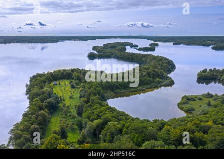 Luftaufnahme über Prinzeninsel / Prinzeninsel im Großen Plöner See / Grosser Ploener See, Schleswig-Holstein, Deutschland Stockfoto