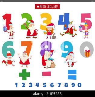 Pädagogische Zahlen mit Weihnachtsfiguren eingestellt Stock Vektor