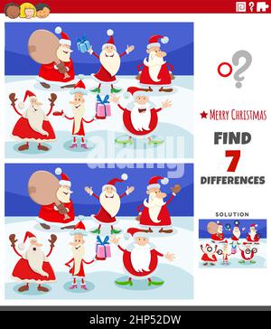 Unterschiede Aufgabe für Kinder mit Weihnachtsmann Zeichen Stock Vektor