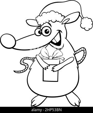 Cartoon Ratte auf Weihnachten Zeit Malbuch Seite Stock Vektor