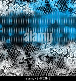 Blaue Polka Punkte mit Spitze Hintergrund bereit für Textildrucke. Stockfoto