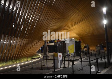 Der Belgische Pavillon bei Nacht auf der Expo 2020 Dubai VAE - 30. Januar 2022. Stockfoto