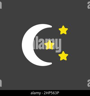 Mond- und Sternvektorsymbol auf dunklem Hintergrund. Camping-Schild Stock Vektor