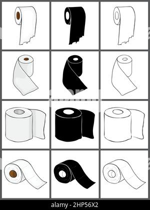 Toilettenpapierrolle, Symbolsatz. Vektorgrafik isoliert auf Weiß. Stock Vektor