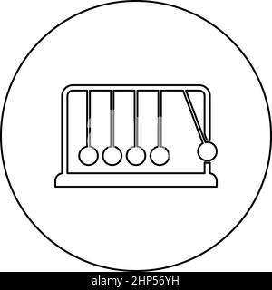 Cradle Newton Metronom aus Metall Newtons Balance-Ausrüstung entspannen Bewegung Balancing balls Pendel-Symbol im Kreis rund schwarz Farbe Vektor Illustration solide Kontur Stil Bild Stock Vektor