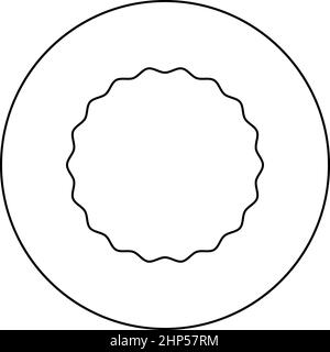Rundes Element mit gewellten Kanten kreisförmiges Aufkleber-Symbol im Kreis Runde schwarze Farbe Vektor-Illustration einfarbig umrandet Stil Bild Stock Vektor