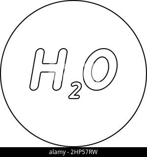 Chemische Formel H2O Wasser Symbol im Kreis rund schwarz Farbe Vektor-Illustration Solid Umriss Stil Bild Stock Vektor