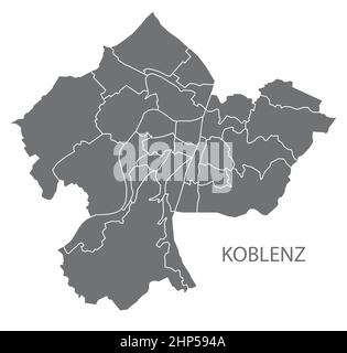 Moderner Stadtplan - Koblenz Stadt Deutschland mit Bezirken grau DE Stock Vektor