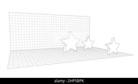 3D Gitter mit drei Sternen, perspektivische Ansicht. Sie könnten es unter Tracing Papier für Ihre Entwürfe verwenden Stockfoto