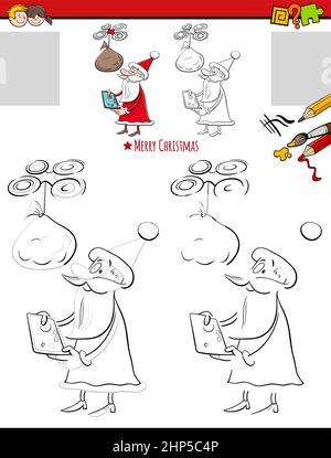 Zeichnung und Färbung Aufgabe mit lustigen Santa Claus Charakter Stock Vektor
