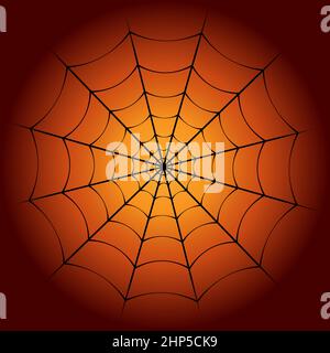 Spinnennetz und dunkeloranger Verlaufshintergrund Stock Vektor