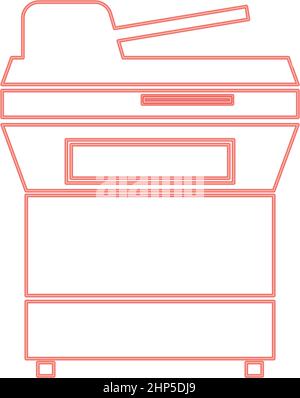 Neon Multifunktionsdrucker oder automatischer Kopierer rot Farbe Vektor Illustration flache Stil Bild Stock Vektor