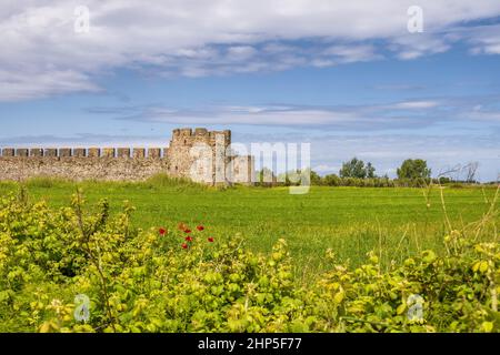 Alte Burg auf grünem Feld in Albanien. Stockfoto