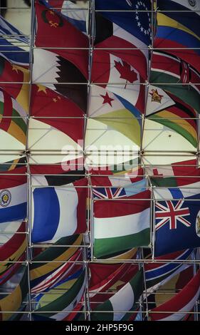 Seoul, Korea 1988: Flaggen vieler Nationen bei den Olympischen Spielen in Seoul. ©Bob Daemmrich Stockfoto