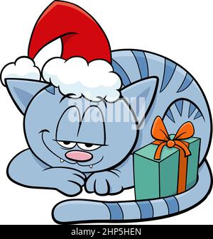 Cartoon Katze mit Weihnachtsgeschenk Stock Vektor