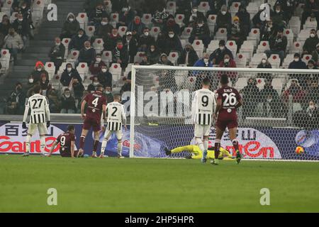 Turin, Italien. 18th. Februar 2022. Andrea Belotti (FC Turin) erzielt das Tor während des Spiels Juventus FC gegen Turin, italienische Fußballserie A in Turin, Italien, Februar 18 2022 Quelle: Independent Photo Agency/Alamy Live News Stockfoto