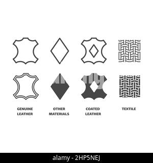 Schwarzes Vektor-Icon-Set für Schuhmaterialien Stock Vektor